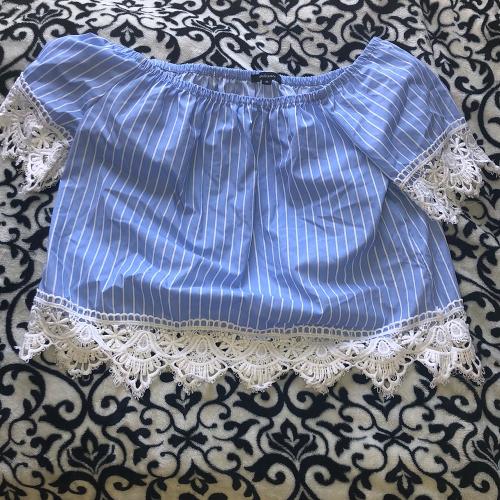 Brand New!!!Blue off the shoulder shirt